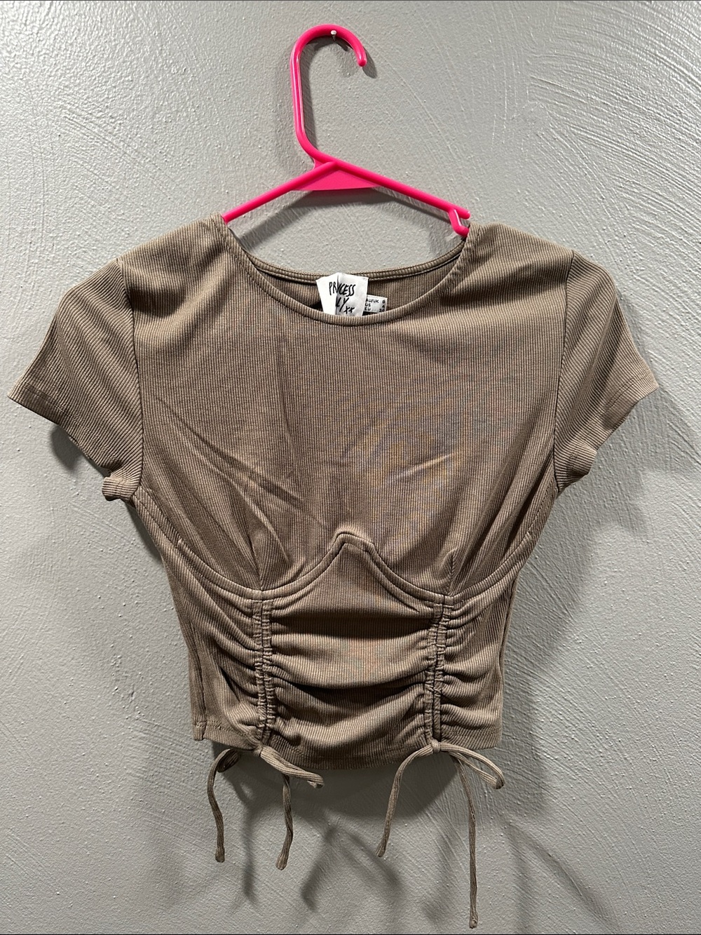Princess Polly Taupe Ruched Drawstring Crop Top